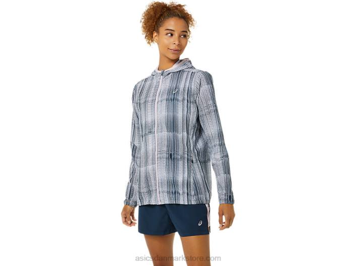 Asicsdamefærdig grafisk jakke 60Z43480 fransk blå print/knap rosenrød