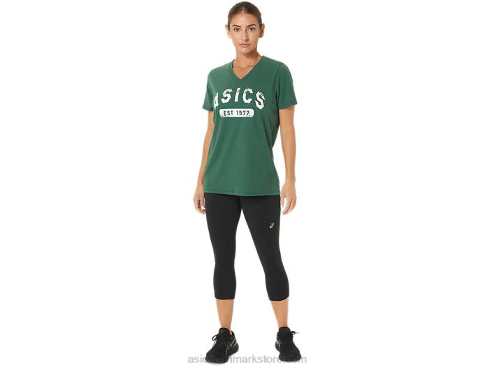 Asicskortærmet t-shirt til kvinder fra 1977 med v-hals 60Z42726 jægergrøn lyng