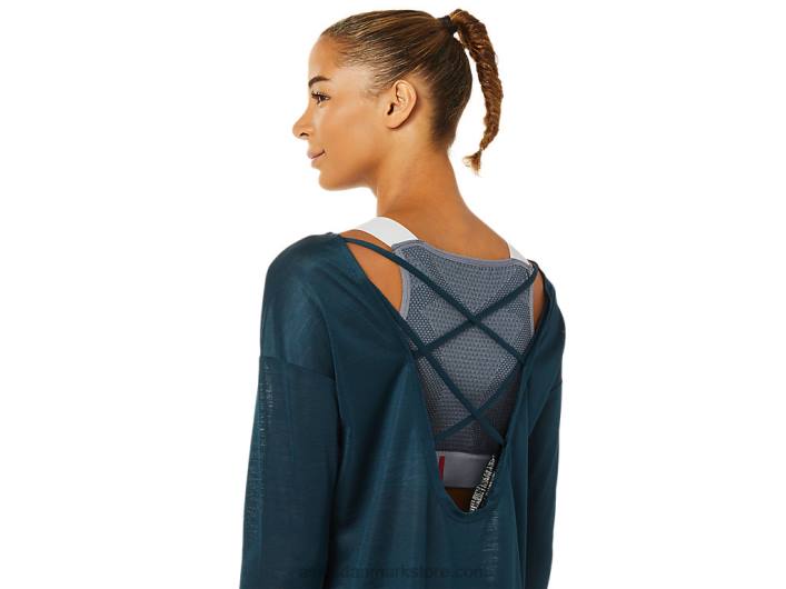 Asicslangærmet top med åben ryg til kvinder 60Z43378 fransk blå