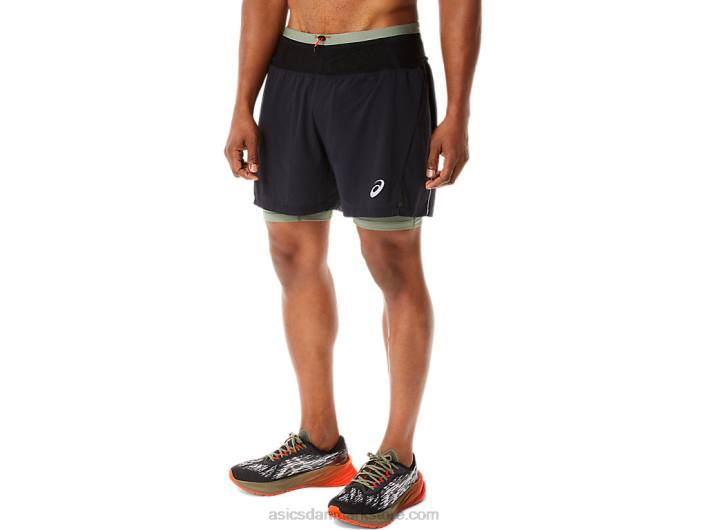 Asicsfujitrail shorts til mænd 60Z41139 ydeevne sort/lavgrøn