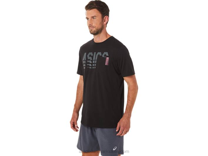 Asicskortærmet stribet lomme-t-shirt 60Z41650 ydeevne sort