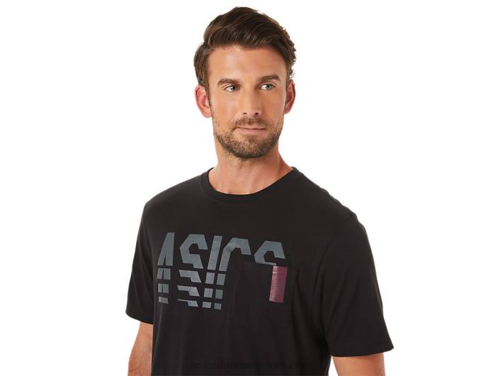 Asicskortærmet stribet lomme-t-shirt 60Z41650 ydeevne sort