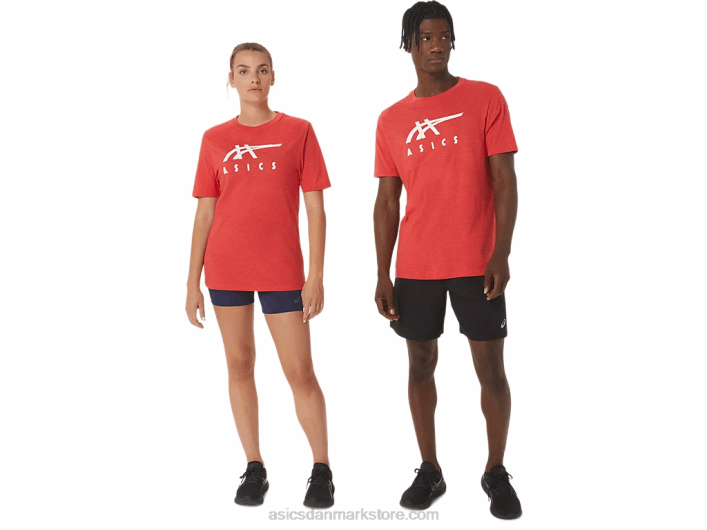 Asicsstribet kortærmet t-shirt 60Z41255 klassisk rød lyng