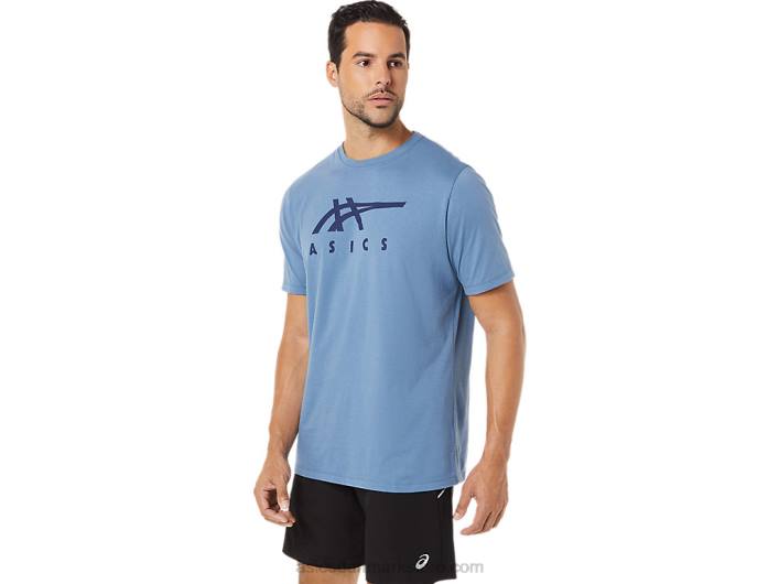 Asicsstribet kortærmet t-shirt 60Z41743 storm blå